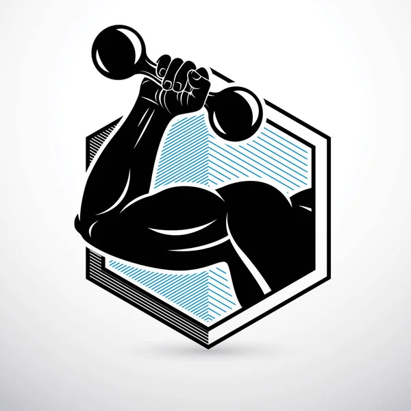 Vektor Illustration Des Bodybuilders Muskulöser Arm Mit Hantel — Stockvektor