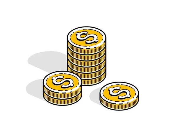 Vektorové Ilustrace Hotovostní Peníze Mince Zásobníky Izolovaných Bílém Pozadí — Stockový vektor