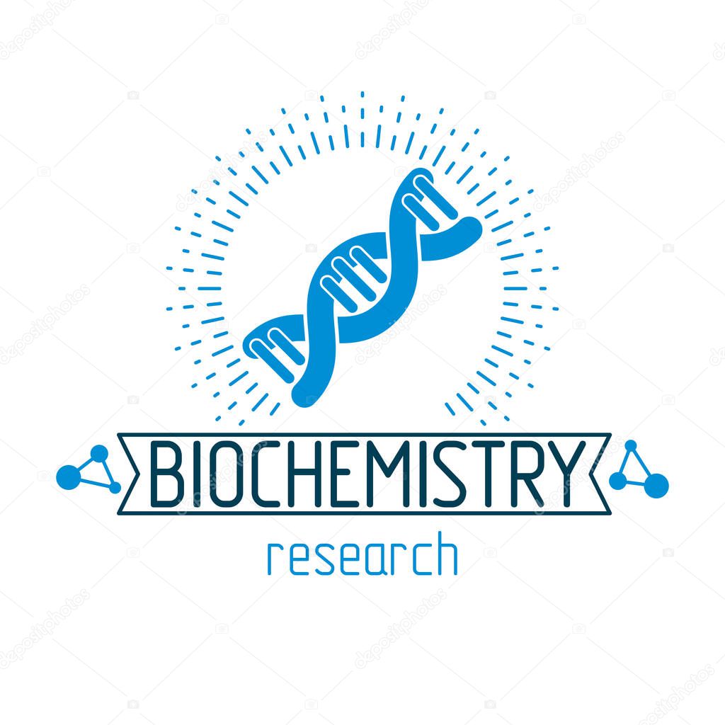 Vector model of human DNA strands, Biochemistry research conceptual abstract logotype can be used as the emblem of scientific organizations