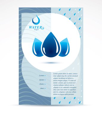 Su arıtma iş promosyon fikri, broşür baş sayfa, vektör mavi berrak su damla