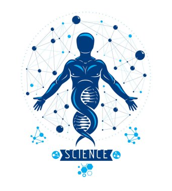 Vektör grafik illüstrasyon güçlü erkek Dna sembolü devamı olarak tasvir ve tel kafes bağlantılar ile oluşturulan
