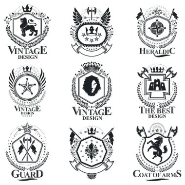 Hanedan işaretleri, öğeleri, hanedanlık armaları Amblemler, insignias, işaretler, vektörel çizimler, klas kaliteli sembolik resimler koleksiyonu