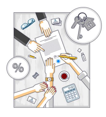 Adam işaretleri banka ipotek hypothec için gayrimenkul evi satın alma ve kadın yardımcı olur