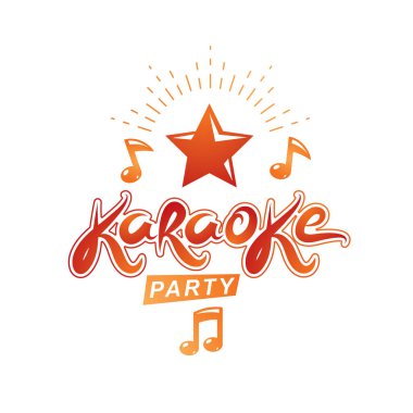 Nota ve gece kulübü Parti Davetiyesi poster için yıldız, eğlence ve dinlenme yaşam tarzı amblemi ile oluşan yazma Karaoke parti vektör