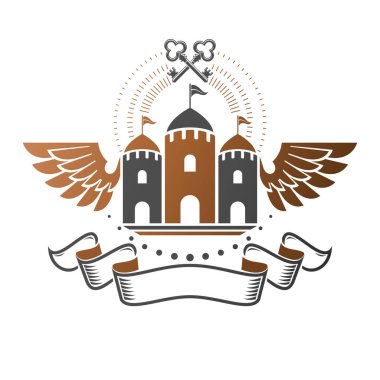Antik kale amblemi. Hanedan vektör tasarım öğesi. Retro tarzı etiket, hanedanlık armaları logo, izole beyaz zemin üzerine süslü logo