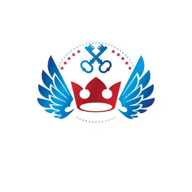Royal Crown amblemi. Hanedan Arması izole dekoratif logo vektör çizim, beyaz arka plan üzerinde eski stilde eski logo