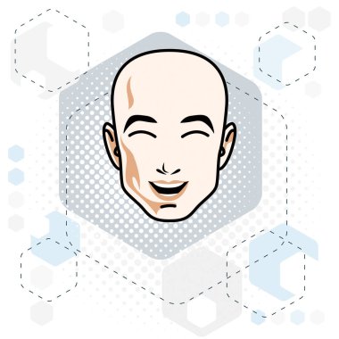 Beyaz adam yüz olumlu duygular, vektör baş illüstrasyon insan ifade