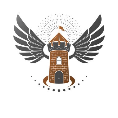 Antik Bastion amblemi. Hanedan vektör tasarım öğesi. Retro tarzı etiket, hanedanlık armaları logo, izole beyaz zemin üzerine antika logo