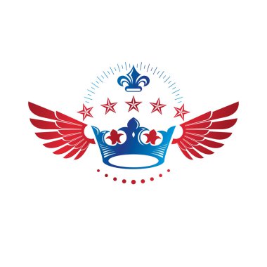Royal Crown amblemi, Hanedan Arması izole dekoratif logo vektör çizim, beyaz arka plan üzerinde eski stilde eski logo