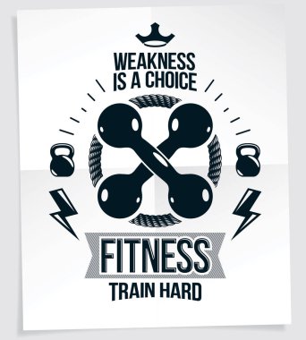 Spor merkezi reklam afişi çarpı işareti, iki dambıl ile vektör Spor donatımı oluşur