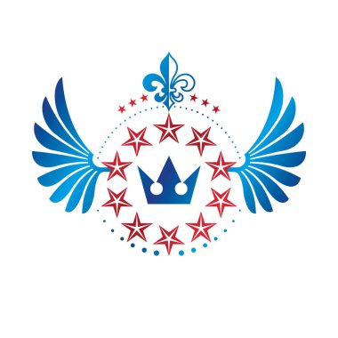 Royal Crown amblemi, Hanedan Arması izole dekoratif logo vektör çizim, beyaz arka plan üzerinde eski stilde eski logo
