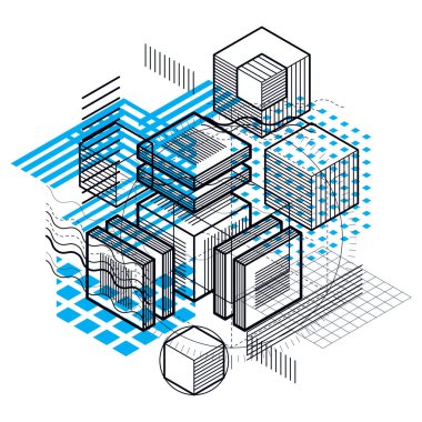 Soyut izometrik çizgiler ve şekiller ile vektör arka plan