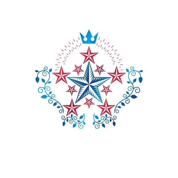 Emblema Stella Militare Creato Con Corona Reale Ornamento Floreale Elemento — Vettoriale Stock