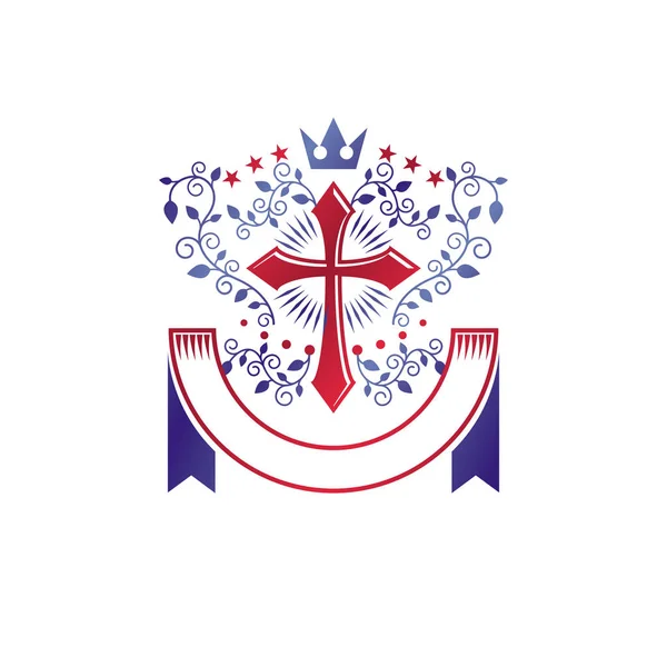 Vectorillustratie Van Religieuze Cross Grafische Embleem Gemaakt Met Behulp Van — Stockvector