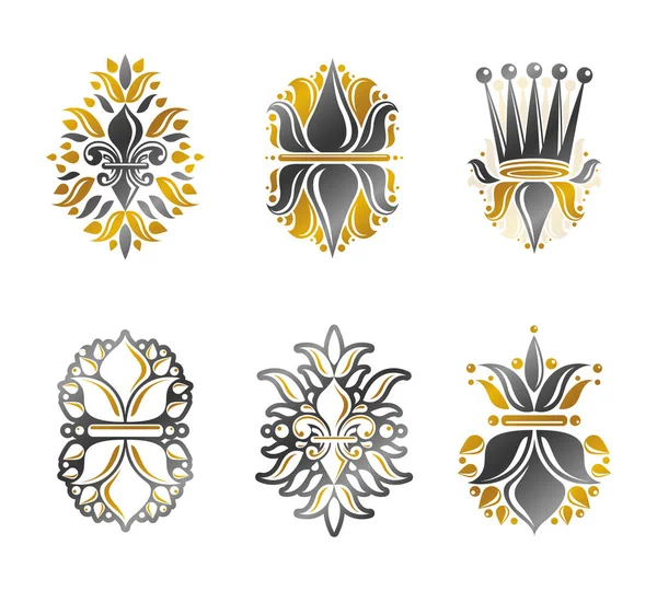 ロイヤル ユリの花を花のシンボル エンブレム セット 紋章のベクトルのデザイン要素のコレクション — ストックベクタ