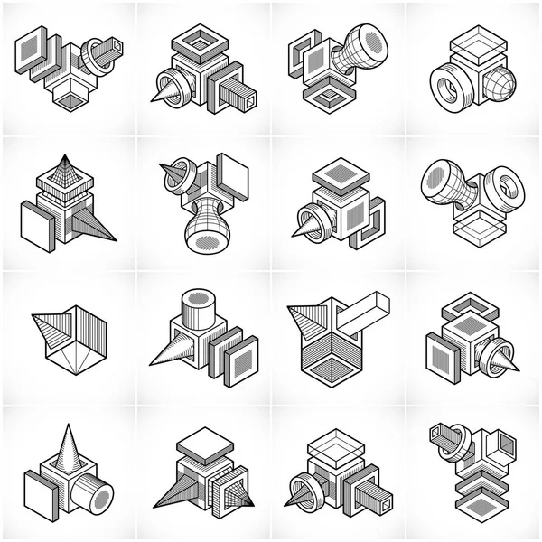 Ensemble Vecteurs Abstraits Collection Formes Dimensionnelles Isométriques — Image vectorielle