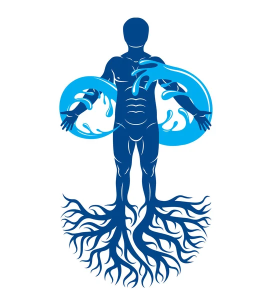 Vector Illustration Human Being Strong Athlete Tree Roots Limitless Symbol — Stock Vector