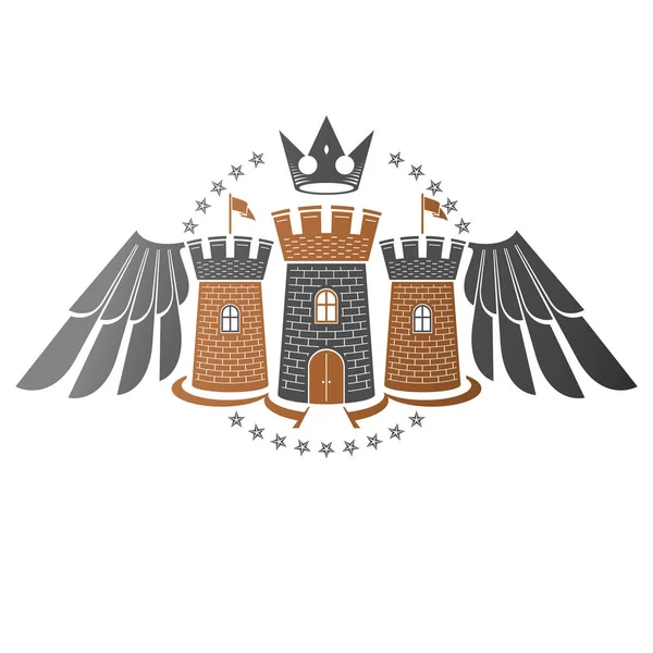 Antike Bastion Emblem Heraldisches Vektor Gestaltungselement Reich Verziertes Logo Auf — Stockvektor