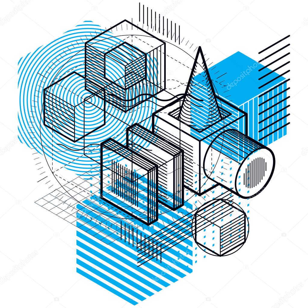 Lines and shapes abstract vector isometric 3d background