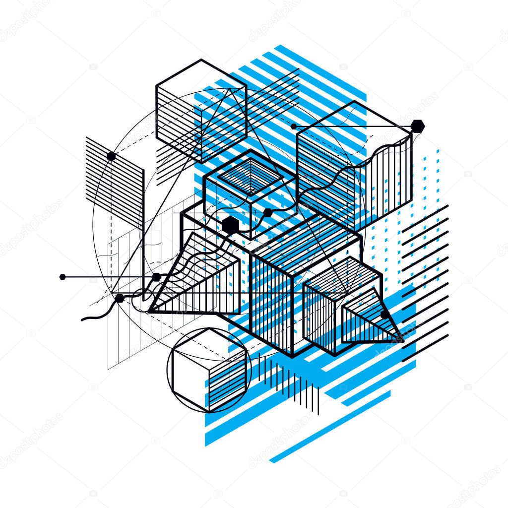 Vector background with abstract isometric lines and figures