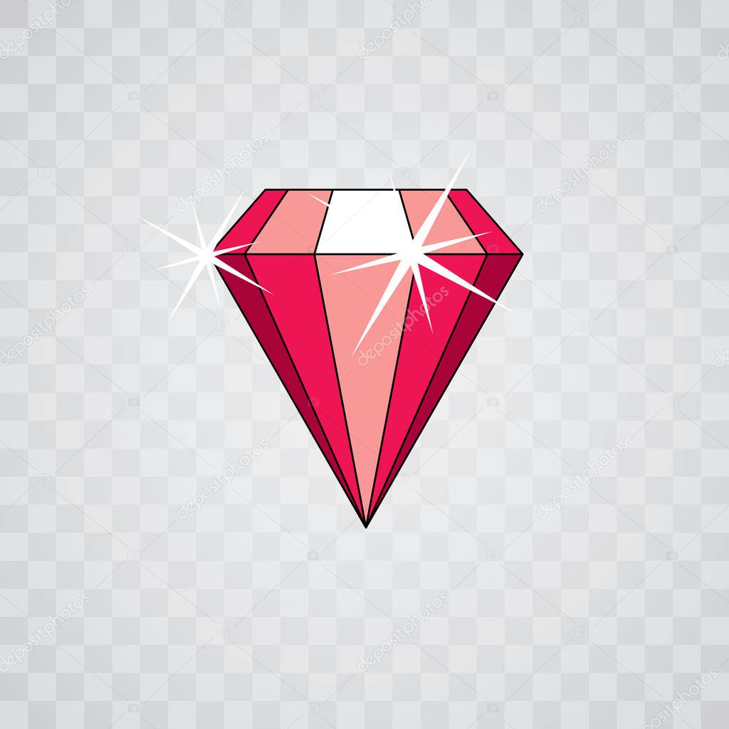 Vector glossy red ruby symbol, Luxury diamond icon, illustration