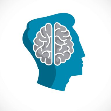 Psikoloji kavram vektör logo veya insan anatomik akıllı adam yüz profili, ruh sağlığı kavramı, psikanaliz analiz ve psikoterapi içinde oluşturulan simgesi