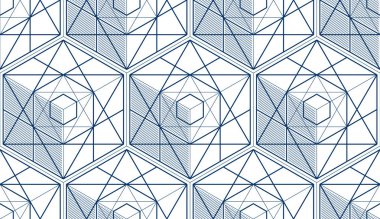 Dikişsiz desen, vektör arka plan, çizim için sonsuz şekilde mühendislik teknolojisi tarzı 3d geometrik çizgiler soyut