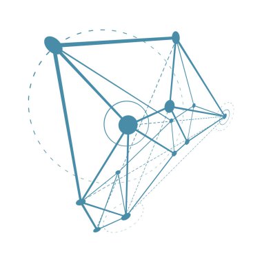 İzometrik soyut vektör düşük poli şekli, iletişim teknolojileri modern illüstrasyon