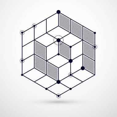Küpleri ve diğer öğelerle birlikte soyut geometrik vektör siyah ve beyaz arka plan