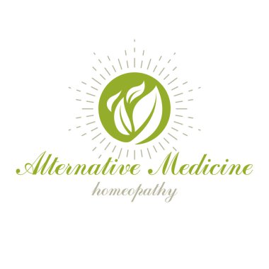 Beyaz zemin üzerine yeşil yaprakları izole, kavramı doğa ile uyum içinde yaşayan, sağlık fikir vektör logo yeşil