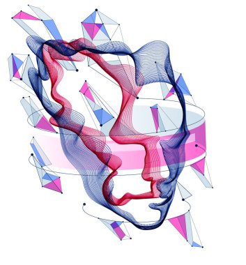 Noktalı parçacıklar insan portresi, soyut insan kafa vektör dalgası dizisi, Yapay Zeka, bilgisayar programlama yazılım arayüzü, dijital ruh