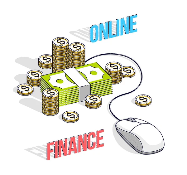 Conceito Finanças Line Pagamentos Web Ganhos Internet Bancos Line Pilhas — Vetor de Stock