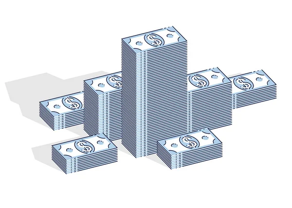 Cash Geld Dollar Stapels Geïsoleerd Een Witte Achtergrond Vector Isometrische — Stockvector