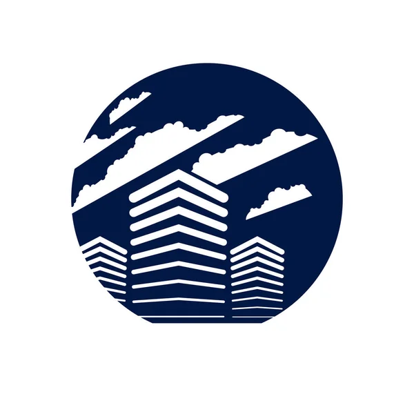 Edificio Oficinas Icono Forma Redonda Logo Ilustración Vector Arquitectura Moderna — Vector de stock