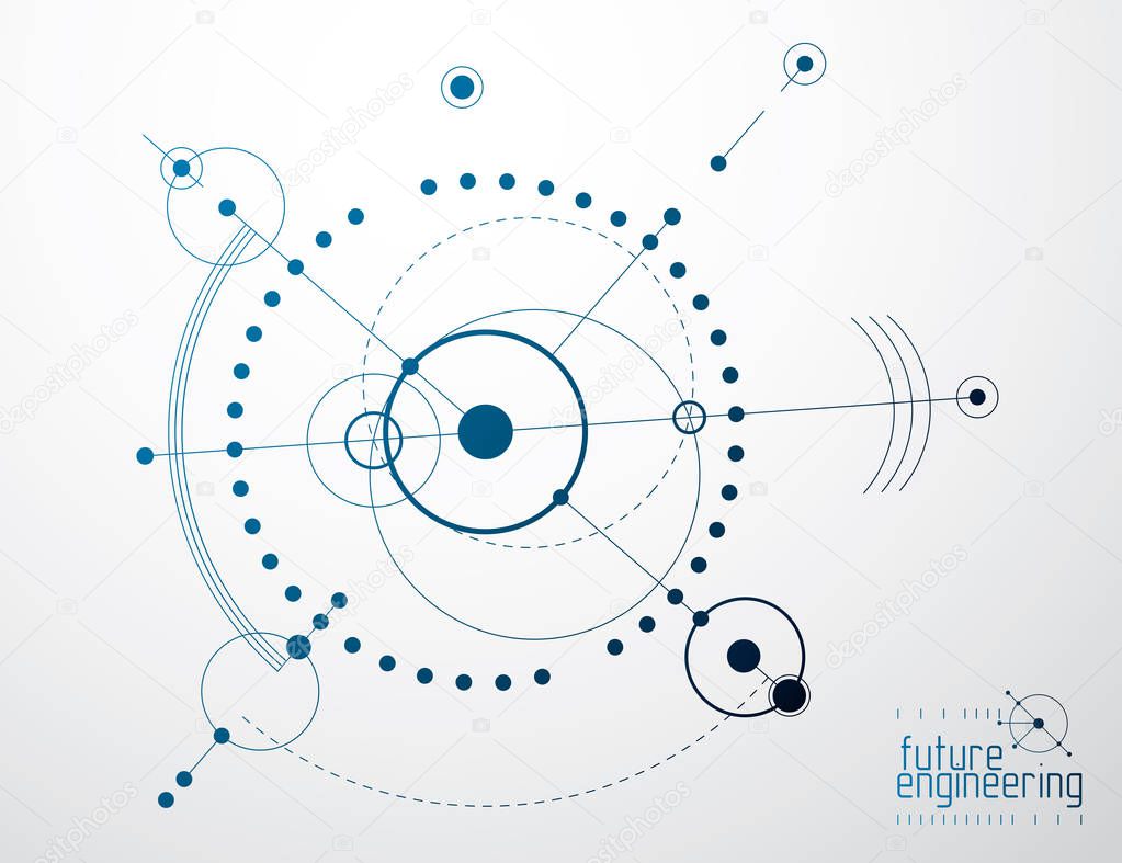 Engineering technology vector wallpaper made with circles and lines, Technical drawing abstract background