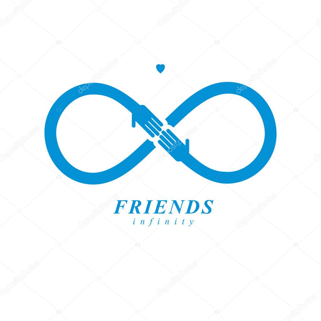 Friends Forever, everlasting friendship, beautiful vector logo combined with two symbols of eternity loop and human hands