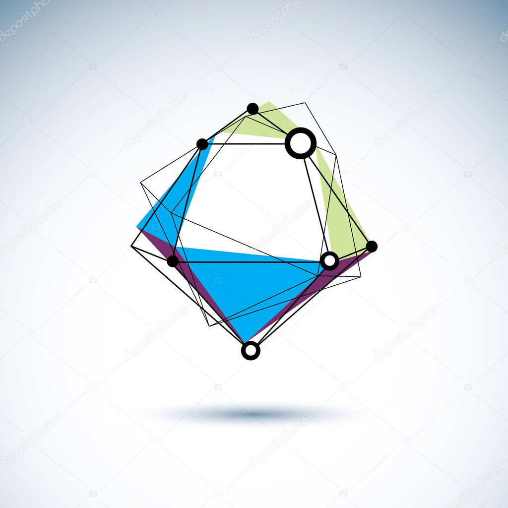 Innovation technologies emblem, Abstract geometric 3D wireframe object, vector illustration