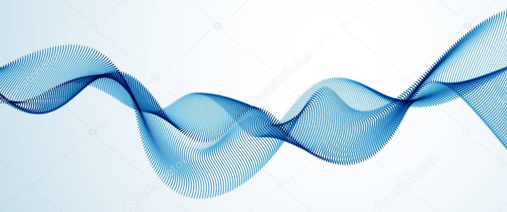 Flowing energy particles, wave of blended dots, Curved dotted 3d lines vector effect illustration, 3d futuristic technology style