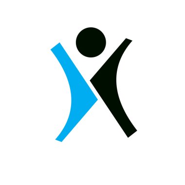 Vektör çizim mutlu soyut birey ile yükseltilmiş eller yukarı. Başarılı iş kariyer Soyut logo. Kurumsal Gelişim sembolü. Özgürlük yaratıcı simgesi.