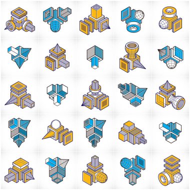 Soyut yapılar kümesi, boyutlu tasarımlar koleksiyonu vektör.