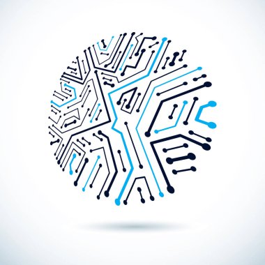 Dairesel devre kartlı vektör soyut teknoloji çizimi. Elektronik aygıtın yüksek teknoloji dijital şeması.