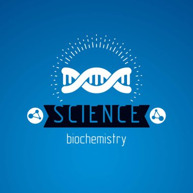 İnsan DNA 'sının vektör modeli, çift sarmal. Biyomühendislik ve genetik kavramsal vektör logosu, laboratuvar araştırma sembolü.