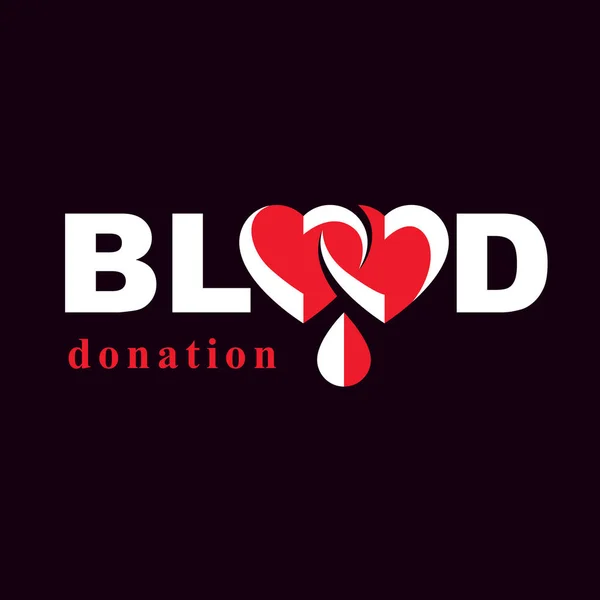 Inscripción Donación Sangre Hecha Con Forma Corazón Gotas Sangre Logotipo — Vector de stock