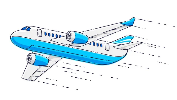 Avião Voador Avião Passageiros Isolado Sobre Fundo Branco Bela Linha —  Vetores de Stock