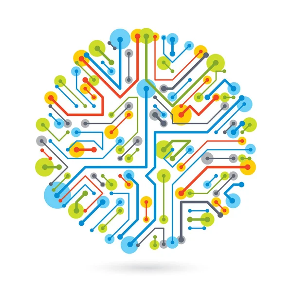 Vector Abstract Computer Circuit Board Illustration Circular Technology Element Connections — Stock Vector