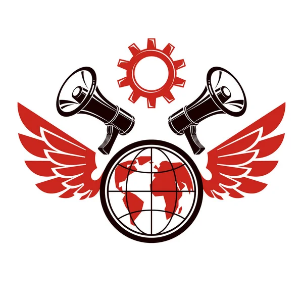 Emblema Vetorial Simples Criado Usando Ilustração Planeta Terra Composta Com — Vetor de Stock