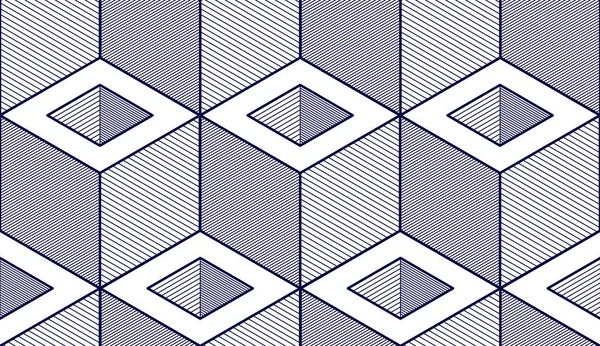 幾何学的なキューブ抽象的なシームレスなパターン 3Dベクトルの背景 無限のイラストを描く技術スタイルのエンジニアリングライン ファブリック ラッピング ウェブとプリントに使用できます — ストックベクタ