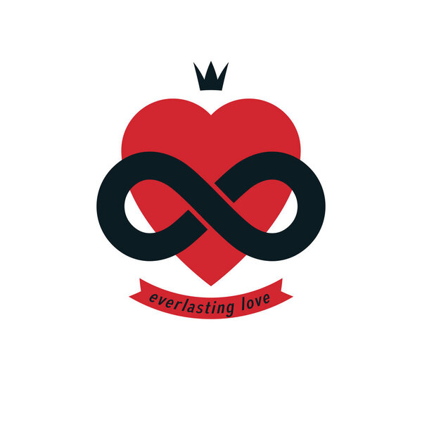 Love Forever conceptual sign, vector symbol created with infinity loop sign and heart.