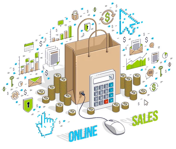 Conceito Loja Line Loja Web Vendas Internet Saco Compras Com —  Vetores de Stock