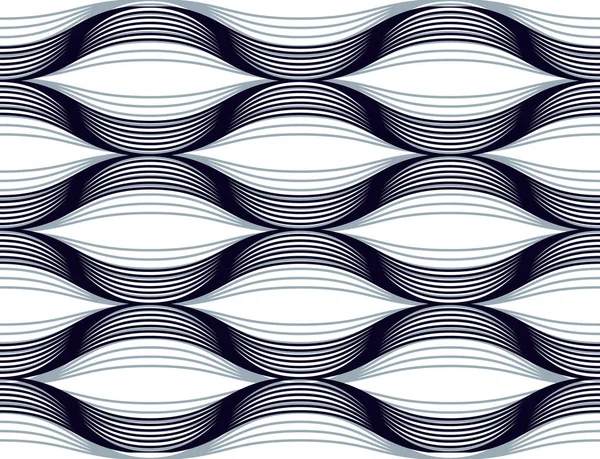 기하학적 바다의 추상적 끝없는 곡선은 유행하는 모티프를 만듭니다 검은색 있습니다 — 스톡 벡터